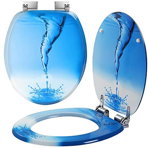 Bakaji Universal Toilet Seat Cover with Silkscreen Print Toilet Seat Cover for Bathroom MDF with Rectangular Hinges Zinc Alloy Modern Design Size 43.5 x 37.5 x 5 cm (Vortice)