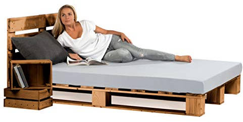sunnypillow 140x200 cm Palettenbett mit Kopfteil Eiche Massivholzbett Bett aus Paletten Palettenmöbel Fichte europalette Fichte Eiche 80 90 100 120 140 160 180 200 220 240 x 200cm
