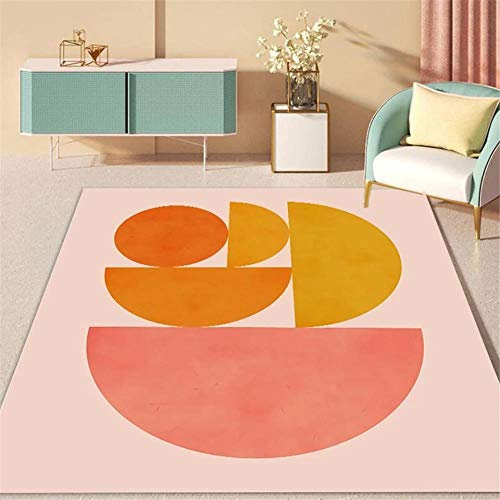 Modern Shine Teppich Kurzflor Rosa orange gelbes geometrisches Muster für Wohnzimmer Schlafzimmer Teppich Büro Teppiche Leicht zu reinigen 140×200CM (4ft7 x 6ft6)