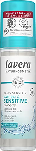 Lavera Deo Spray Basis Sensitiv - Natural & Sensitive - 0% Aluminiumsalze - vegan - zuverlässiger Deoschutz 48h - Naturkosmetik - Basis Bio Aloe Vera und natürlichen Mineralien - 75ml