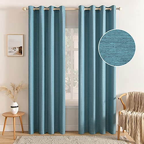 MIULEE Vorhang Blickdicht Vorhänge Gardinen mit Ösen Thermogardine Ösenvorhang Dekoschal Slub Leinen Fensterschal für Wohnzimmer Schlafzimmer 2er Set 140 x 145cm(B x H) Navy blau