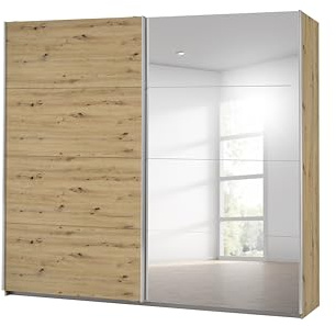 Rauch Möbel Caracas, Schwebetürenschrank, Eiche Artisan, Breite 226 cm | Kleiderschrank mit Schwebetüren, Schiebetüren, 1-türig, mit Spiegel, für Schlafzimmer, Kinderzimmer, Wohnzimmer, Garderobe