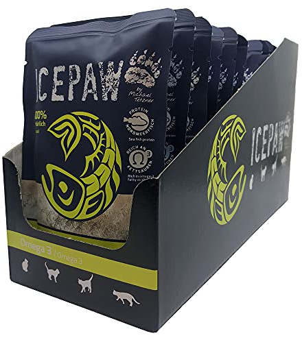 ICEPAW Omega 3 I High Premium Feuchtfutter für Katzen I Mit Hering I Display á 12 x 85 g I Pouchbeutel I Getreidefrei