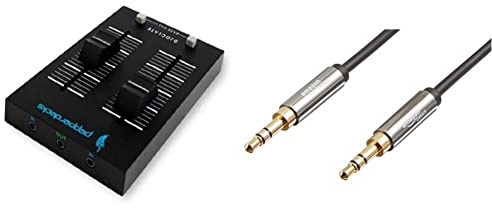 Pepperdecks DJOCLATE Pocket Size Mischpult (2 Kanäle, Bass Kill, Tasche, 2X Kabel) & Amazon Basics Aux-Kabel, Stereo-Audiokabel, 3,5 mm-Klinkenstecker auf 3,5 mm-Klinkenstecker, 1,2 m