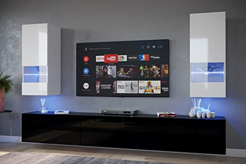 Furnitech SEZANA AN21 Möbel Schrankwand Wandschrank Wohnwand Mediawand mit Led Beleuchtung Wohnzimmer (LED blau, AN21-18WB-HG4 1B)