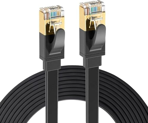 Elfcam® - 3 Meter Ethernet Kabel Cat 7 Plat, LAN/WLAN Kabel mit Vergoldetem RJ45 Stecker, Netzwerkkabel 100% Kupfer Starres Verlegekabel, 32AWG, Schwarz, 3m