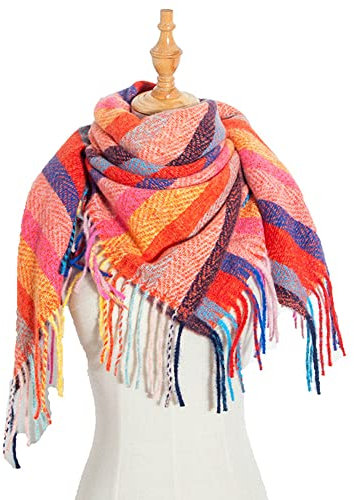 Damen Schal Winter Strickschal,MoreChioce Elegant Dreieckstuch Warm Herbstschal Feinstrick Halstuch Cape Umschlagtuch,Bunt #D