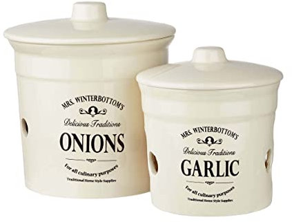 BUTLERS Knoblauch- & Zwiebeltopf -MRS. WINTERBOTTOM'S- Keramikdose mit Deckel im Landhausstil, Vintage Deko, Küche Organisation und Aufbewahrung von Knoblauch und Zwiebel