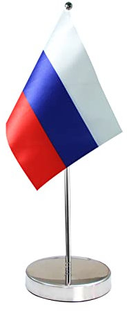 Bandiera da tavolo Russia 22,9 x 15,2 cm - Espositore bandiera Russia, include base in acciaio inossidabile e asta regolabile