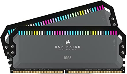Corsair DOMINATOR PLATINUM RGB DDR5 64GB (2x32GB) 5600MHz C40 AMD Optimised Desktop Memory (12 Ultra-Bright CAPELLIX RGB LEDs, Patented CORSAIR DHX Cooling, Custom AMD® EXPO Profiles) Cool Grey