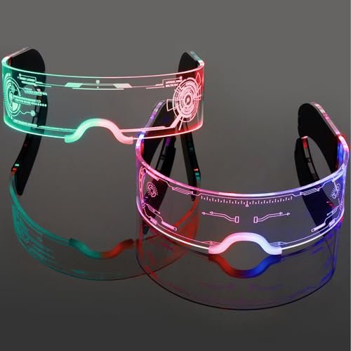 2 Pcs Led Visor Glasses Light Up 7 Colors and 4 Modes, Cyberpunk Glasses for Halloween Cosplay Party Bar Adults