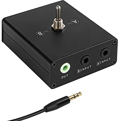 3.5 mm Audio Switcher, 2 Ports Audio Splitter Box (2 in 1 Out / 1 in 2 Out) Mini Headphone Manual Selector Converter with Bonus 47.2 in (120 cm) Cable, No External Power Required