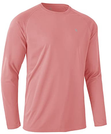 Rdruko Sports Top Long Sleeve Mens Breathable Breathable Quick Dry Running Gym T Shirts UV Sun Protection Hiking Fishing Shirt Peach Pink S
