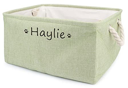 TONYFY Aufbewahrungsbox für Hundespielzeug, mit Personalisierbarem Namen des Haustieres, Behälter für die Organisation von Hundekleidung, Hunde Katzen zubehör und Haustierbedarf (Pfote Grün)