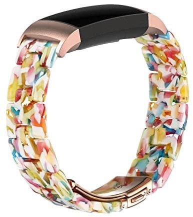 Wongeto Resin Strap Compatible for Fitbit Charge 4 / Charge 3 and Charge 3 SE Strap,Replacement Wrist Rose Gold Buckle Fitness Bands Straps Bracelet Wristbands Women Men (Yellow Flower)