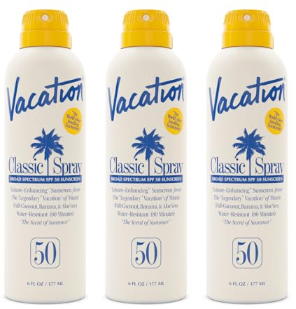 Vacation Classic SPF 50 Sunscreen Spray, 6 Fluid Ounces, Pack of 3