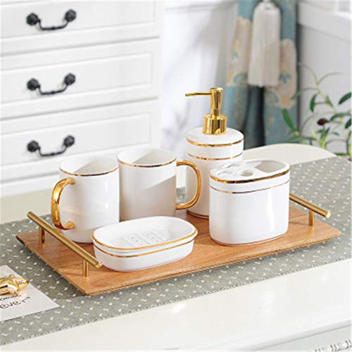 Kreatives Keramik Badezimmer Set Einfache Phnom Penh Fünfteilige Badezimmer Paare Hochzeit Badezimmer Zahnbürste Zähne Mundspülbecher (Farbe: Golden A Größe: Einheitsgröße) (Golden B Einheitsgröße)