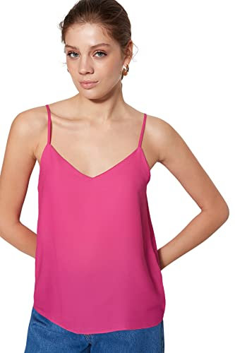 Trendyol Mujer Blusa Tejida básica con Cuello en V, Fucsia, 38