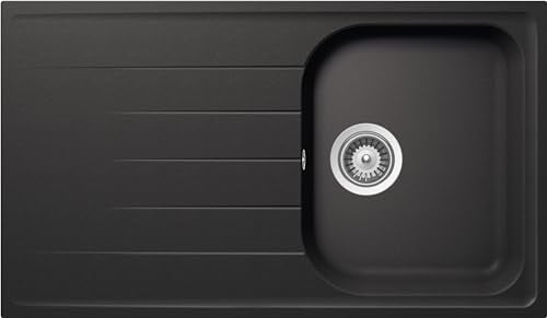 SCHOCK | Fregadero de cocina Lithos D100 1 bañera con escurridor, bañera reversible, material Cristalite®, negro absoluto, 860 x 500 mm