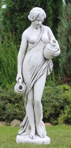 Casa Padrino Jugendstil Wasserspeier Skulptur Frau mit Krügen Grau H. 140 cm - Elegante Wasserspeier Stein Figur - Barock & Jugendstil Garten Deko Accessoires