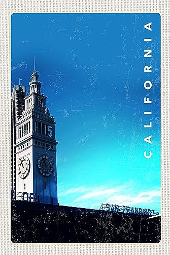 AGDeko® Schild aus Holz 12x18cm San Francisco Californien Uhr Turm zum Aufhängen oder Stellen Raum Dekoration