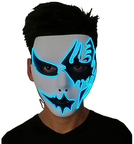 Kaltlicht EL Draht Maske Handbemalte Latex Maske Horror Kopfbedeckung für Halloween Karneval Kostüm Party Requisiten