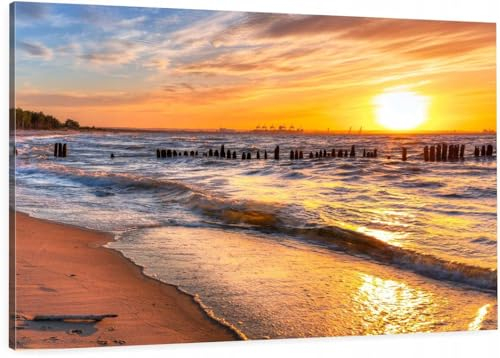 HUBDECO Leinwand Bilder Wohnzimmer - Bilder, Poster, Kunstdrucke - Leinwandbild - Bild auf Leinwand - Tolle Zimmerdekoration - Schlafzimmer Bilder - 120x80 cm Ostsee