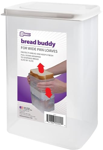 Buddeez Bread Buddy for Wide Pan Loaves, Bread Box, White | Container seals in freshness, keeps loaves soft, easy to slice, bread storage container, next level bread dispenser