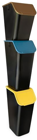Go Practic 3-er Mülleimer-Set Küche Mülltrennsystem 2x Mülleimer 35l mit Deckel 1x 25l Mülleimer mit Deckel Stapelbar CLICK-Funktion + Filter