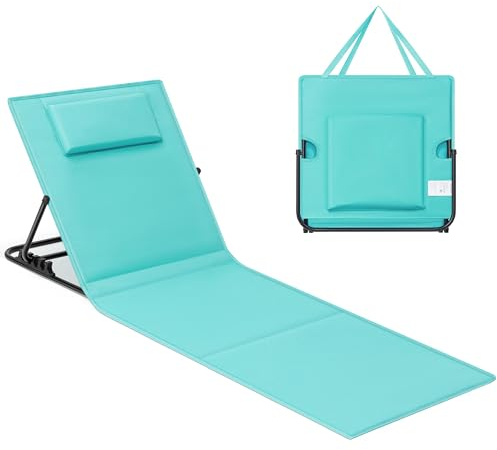SONGMICS Strandstuhl, Campingstuhl, Sonnenliege, Strandliege, klappbar, verstellbare Rückenlehne, leicht tragbar mit Griff, für Camping, Garten, Pool, 158 x 55 cm, seeblau GCB151C01