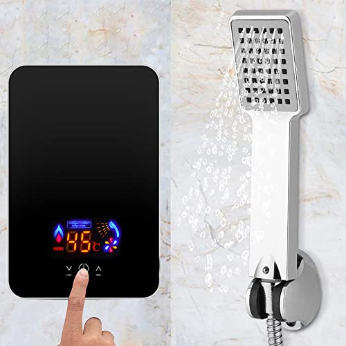 DSYOGX Scaldabagno elettrico digitale, 6,5 KW, 230 V, 50 Hz, scaldabagno con doccia, 6500 W, nero, montaggio a parete