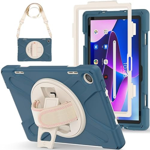Funda para tablet Lenovo M10 de 3ª generación de 10.1 pulgadas 2022 (TB-328FU/TB-328XU), resistente, con protector de pantalla, correa de hombro giratoria de 360°, resistente funda de tres capas a
