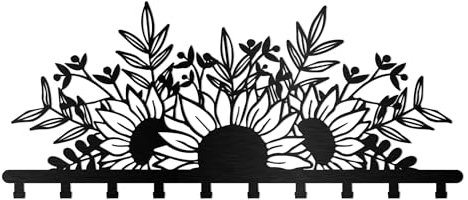 dv decovieno Porte Manteau Mural, Decoration Murale, Fleur Patere Murale, Porte Cléf Mural, Metal Patere Murale, Accroche Porte Art, Fleur Decor Cintre, Porte-Entrée, Portemante Art (60cm,4cintre)