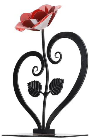 HERCHR Rote Eisenrose, Eisen-Jubiläumsgeschenk, Rose, Blumenornament, Rosenfiguren, Metallrose Mit Herzförmigem Ständer, Heimdekoration, Figur Für Den Tisch