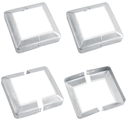 UFURMATE Post Base Cover, 4Pcs 100x100mm Metal Post Base Cover Plates Silver Decorative Split Post Skirt Cover Square Railing Base Cover for Stair Handrail Fence