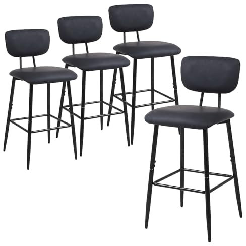 Nusetx Tabouret de Bar Lot de 4 Chaise de Bar avec Dossier et Repose-Pieds, Tabourets Haute pour Cuisine Salle à Manger Bistro, Chaise 65 cm de Haut, Noir