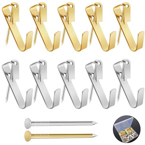 COCOMAX 80 Pcs Picture Hanging Hooks, 30 lbs Heavy Duty Picture Hanging Kit, Picture Hooks for Plasterboard Walls, Picture Hangers for Hanging Frames Mirrors Paintings-Gold