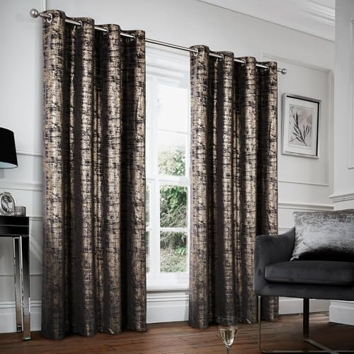 always4u Soft Velvet Curtains 100% Blackout Window Treatments Energy Efficiency for Bedroom Gold Foil Printed Shining Luxury Curtain Drapes 1 Pair Black 46 * 54