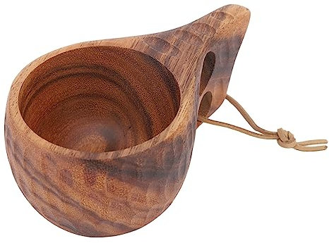 Qukaim Taza de madera de camping de 220 ml, taza de café con aislamiento térmico con asa, diseño finamente pulido, concha de tortuga de doble agujero para senderismo al aire libre