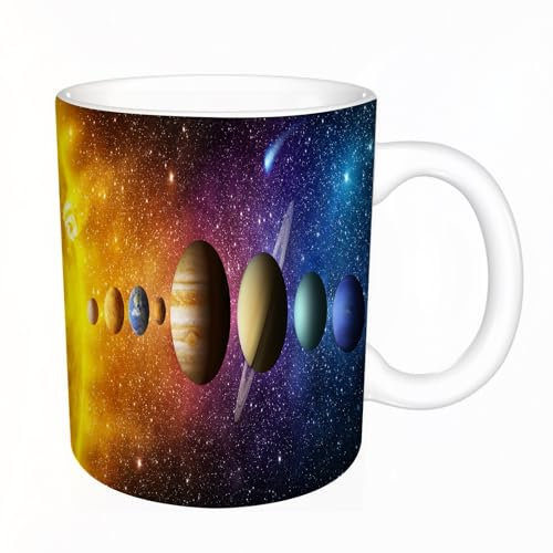 KDWJS Tasse Keramik Kaffeetassen Große 11oz Tassen 330ml Trinkgläser Mit Griff Personalisierte Geschenk Weiß,Venus Neptun Orbit Nebel Wissenschaft Sonnensystem Mond Planet Sonne Konzept Merkur Komet