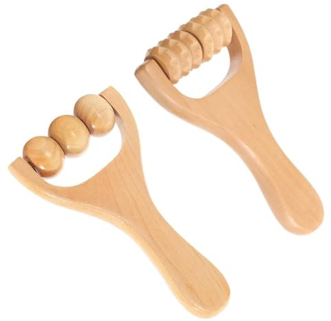 Massageroller,2 Stück Holz-MassagerollerMassageroller Roller,Faszienrolle Mit Griff,MassagegeräT Triggerpunktroller,zur Entspannung von Rücken,Bein,Händen,Ganzkörpermuskulatur