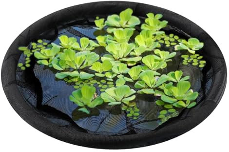 Barrera de pescado de flora flotante 31.5 Protector de plantas Mesh fino Corral de estanque flotante con anillo de elevación redonda de poliéster protectora Corral de planta flotante de peces
