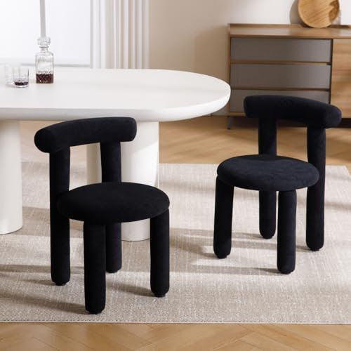 chairus Küchenstühle 2er Set Kunstfell Esszimmerstühle ohne Armlehne Moderne Akzentstühle für Esszimmer Gepolsterte Stühle Wohnzimmer Küche (Schwarz)