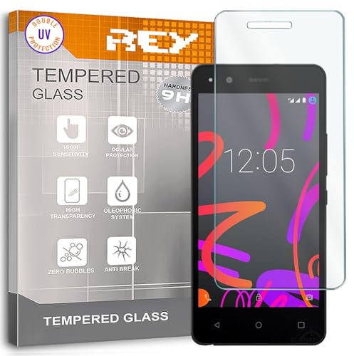 REY Protector de Pantalla para BQ AQUARIS M5, Cristal con Doble Protección UV, Vidrio Templado Premium 9H+