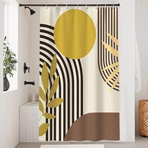 Uiiooazy Rideau Douche Anti Moisissure, Rideau de Douche 120x200cm Tissu Lavable Marron Abstrait Boho Rideaux de Baignoire Brun Boheme Imperméable Polyester Rideaux Salle de Bain avec 8 Crochets