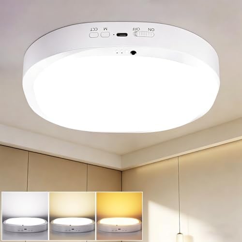 RIRIBEN Lampada da soffitto ricaricabile con sensore di movimento per interni, 10000 mAh, a batteria, con telecomando, luce magnetica per doccia per bagno/dispensa/garage