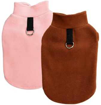 2er Pack Hundepullover Fleeceweste, Welpenpullover Wintermantel Sweatshirts, Haustierbekleidung für kleine Hunde und Katzen (Rosa-Braun, XL)
