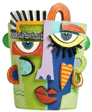 Generico Maceta decorativa para plantas con rostro abstracto | Jardinera de exterior con diseño original | Contenedor de 15 cm con orificio de drenaje de resina artística para decoración del hogar