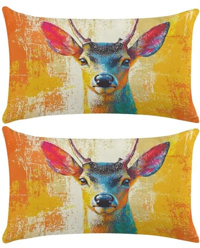 Outdoor Kissen Wetterfest Kissenbezug Kurze Plüschen Sofakissen Wasserdicht Dekokissen 40x80cm Kissenbezüge Tiere Hirsch Dekorativ Kissen Kissenhülle aus 2er Set für Garten Sofa Wohnzimmer Bett R-1232