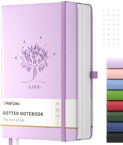 Smarpau Notizbuch A5 Gepunktetes, Hardcover Leder Bullet Dotted Journal | 320 Seiten 100gsm dickes Papier, College Ruled Notizblock für Frauen Männer Schreiben Schule Büro, 14.5 x 21cm -Lila